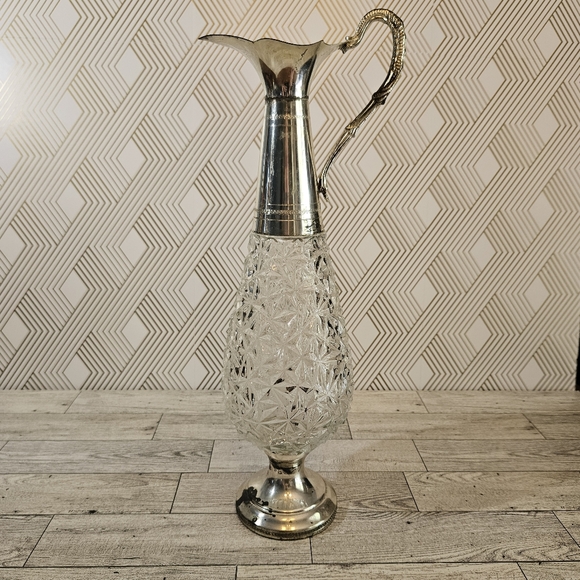 F.lli Beccaro-Acqui Crystal Silver Plate Claret Pitcher Decanter Italy 1930's - Picture 1 of 8